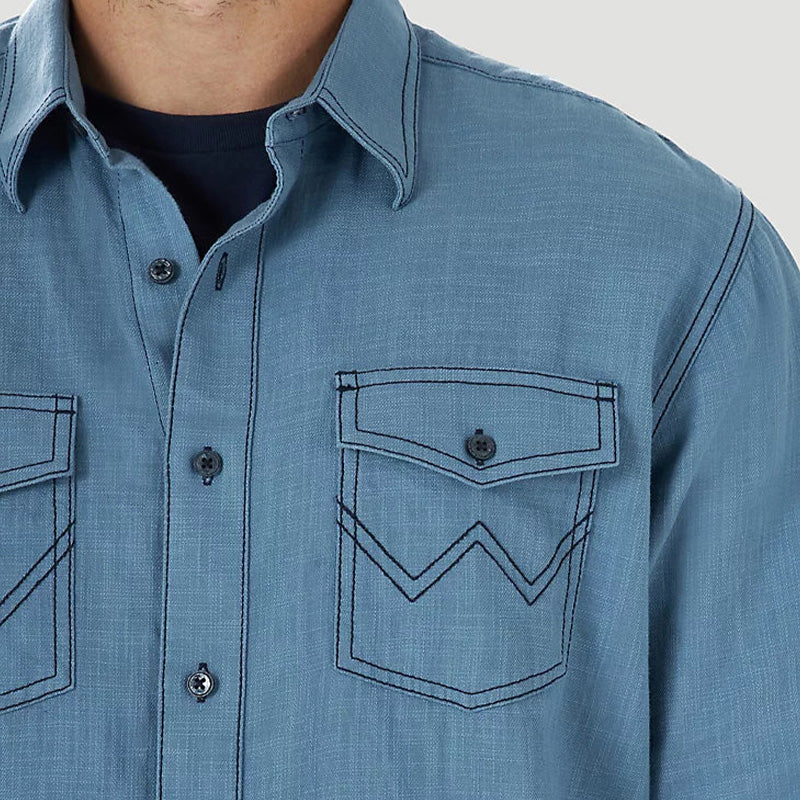 112314961 Retro Modern Fit Blue Denim Western Shirt