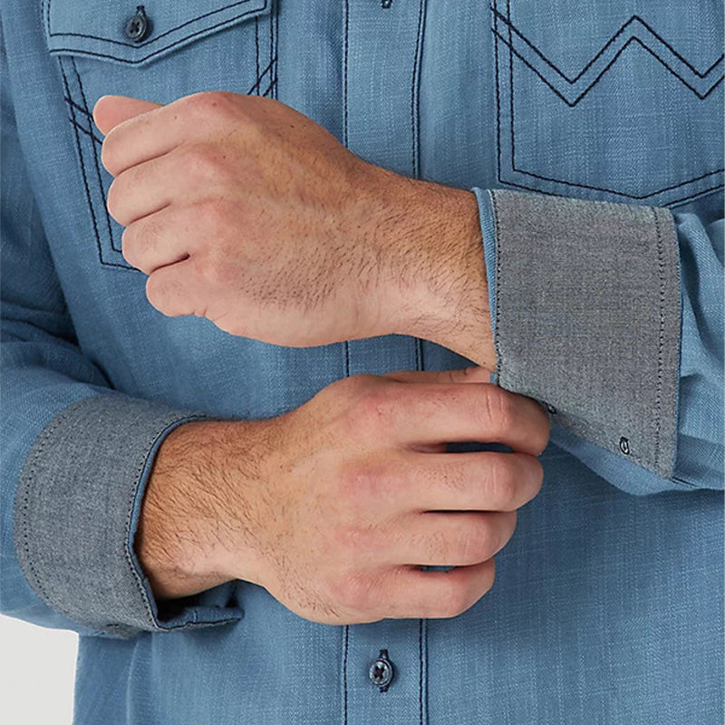 112314961 Retro Modern Fit Blue Denim Western Shirt