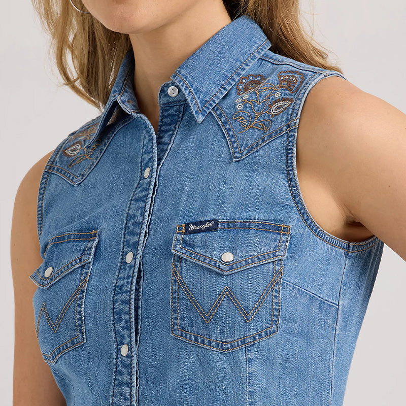 Denim Sleeveless Snap Shirt