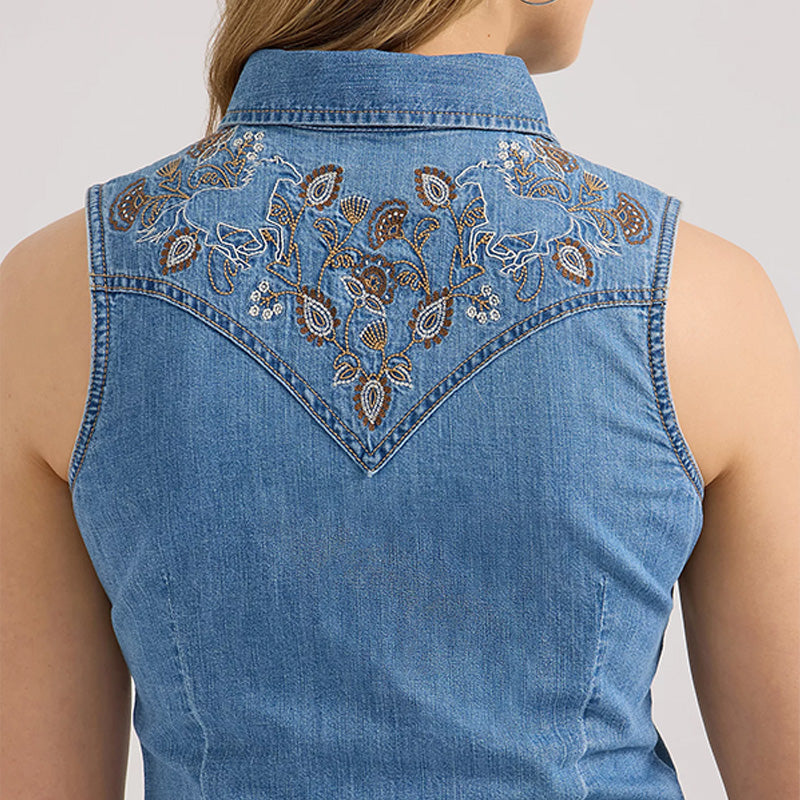 Denim Sleeveless Snap Shirt