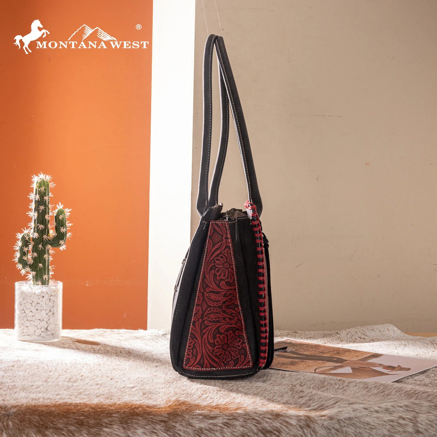 Floral Tooled Tote Bag