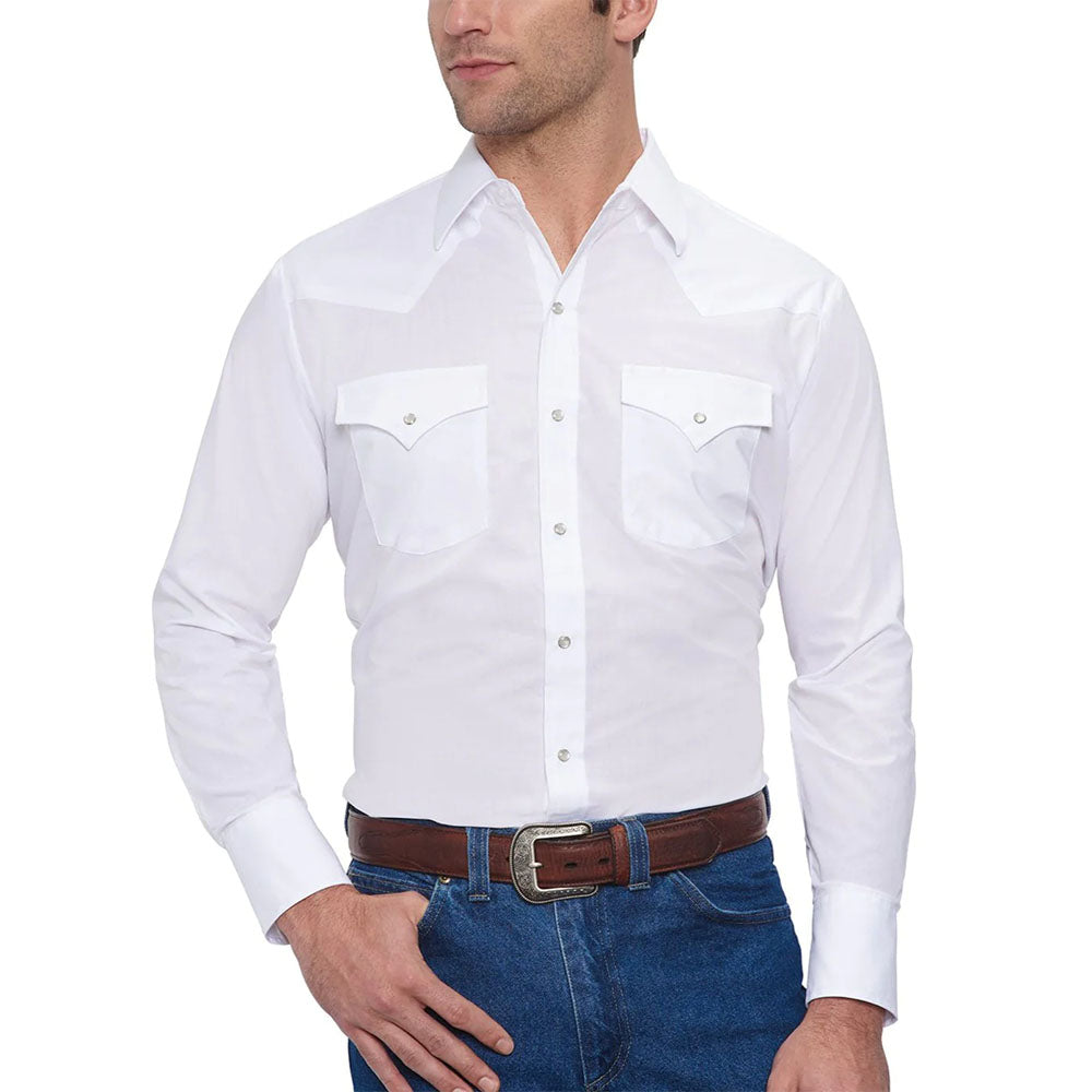 Ely Cattleman White Solid Western Snap | 15201905-01