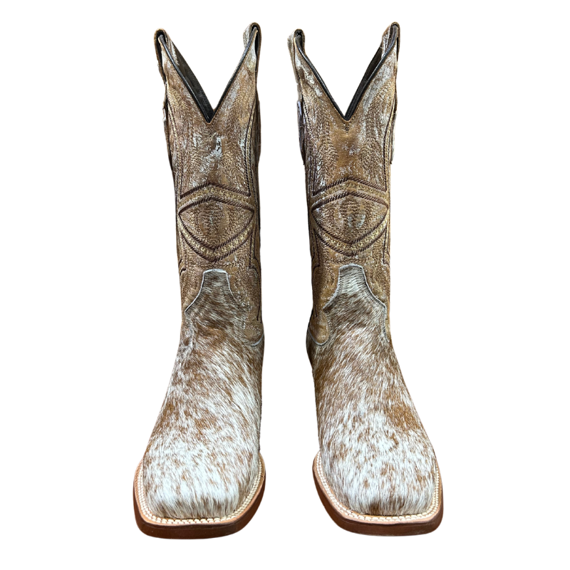 Honey and White Cowhide Boots