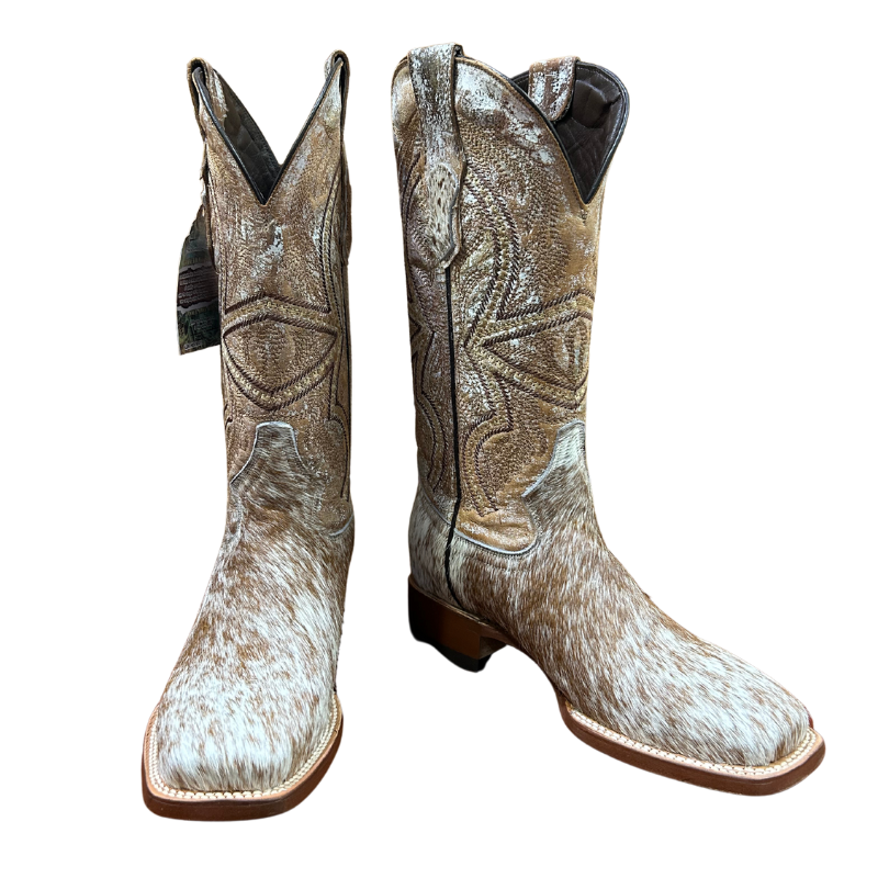 Honey and White Cowhide Boots