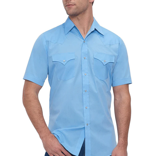 15201605-82 Solid Western Shirt Light Blue
