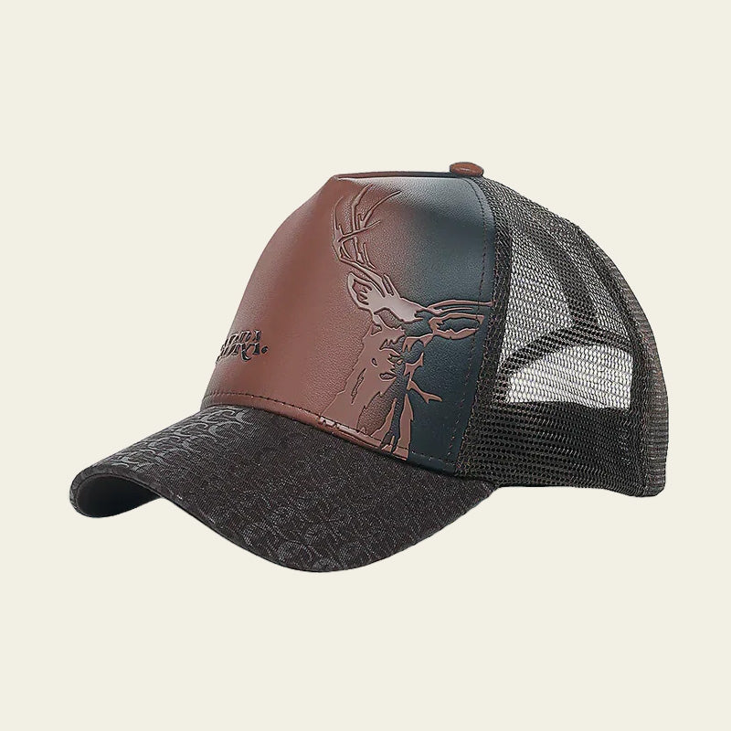 Deer Patch Brown Leather Cap