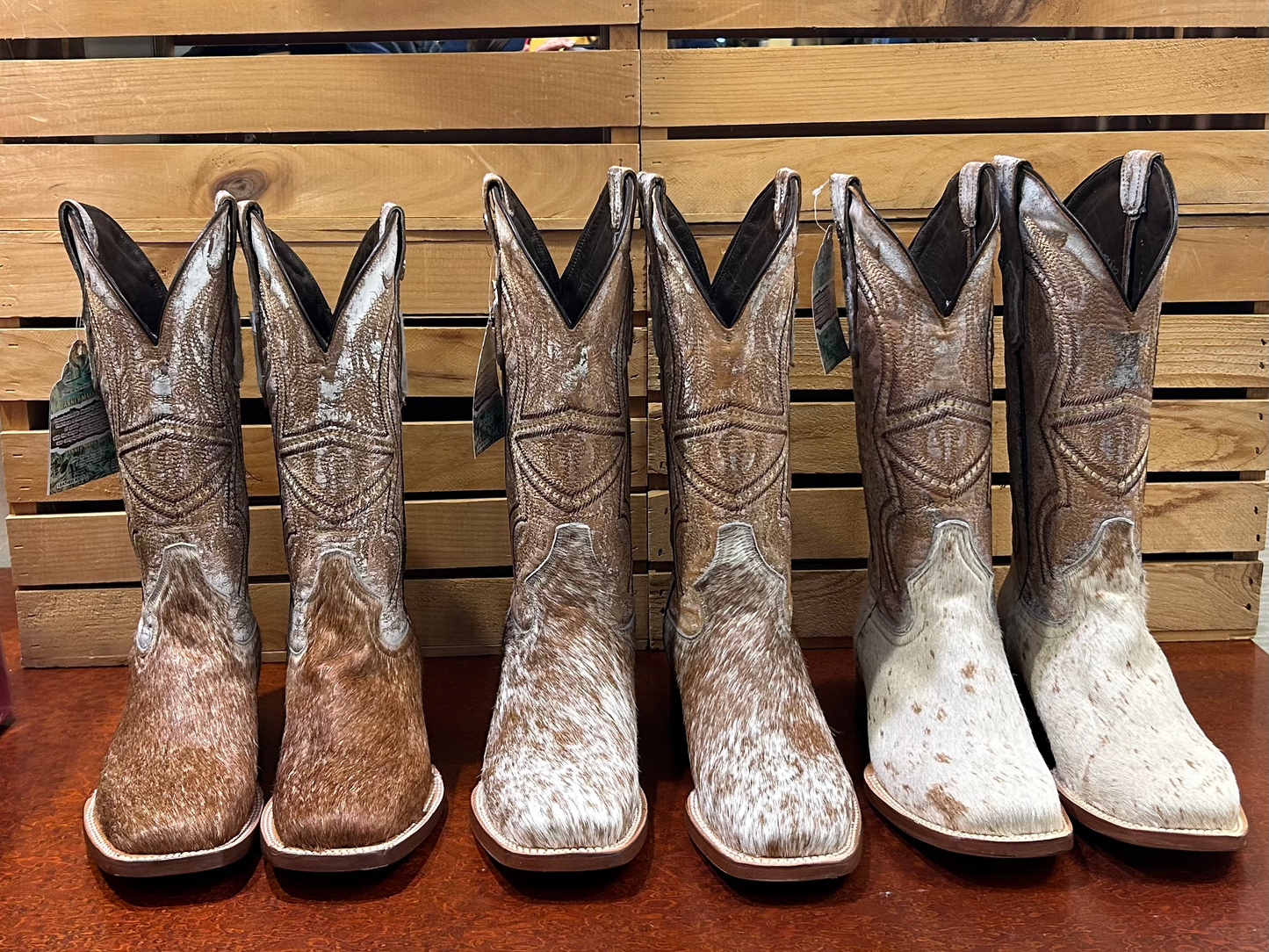 Honey and White Cowhide Boots