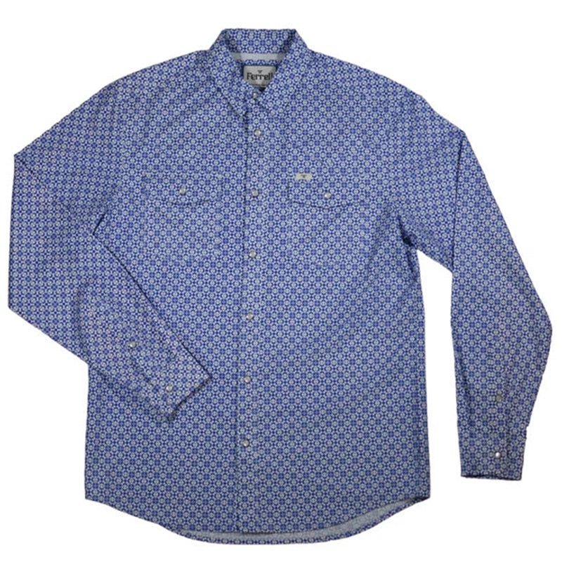 1002309 The Chase Long Sleeve Snap Shirt - Blue Pattern