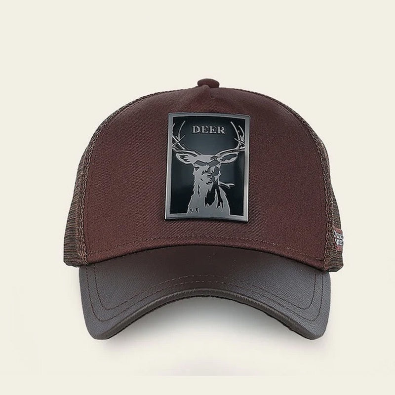 Deer Metal Patch Leather Cap