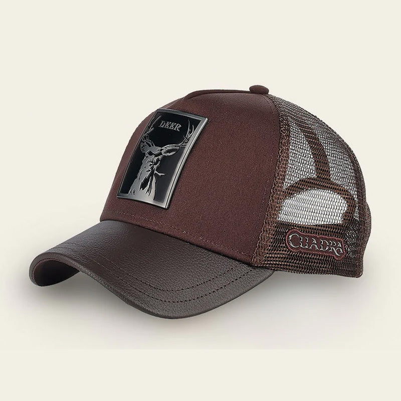 Deer Metal Patch Leather Cap