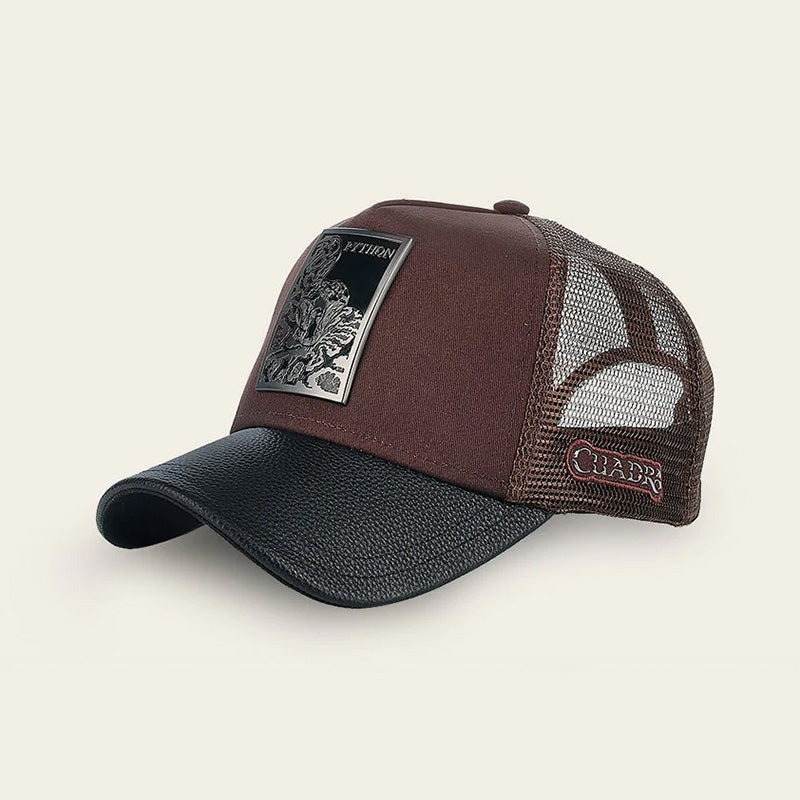 Python Metal Patch Leather Cap