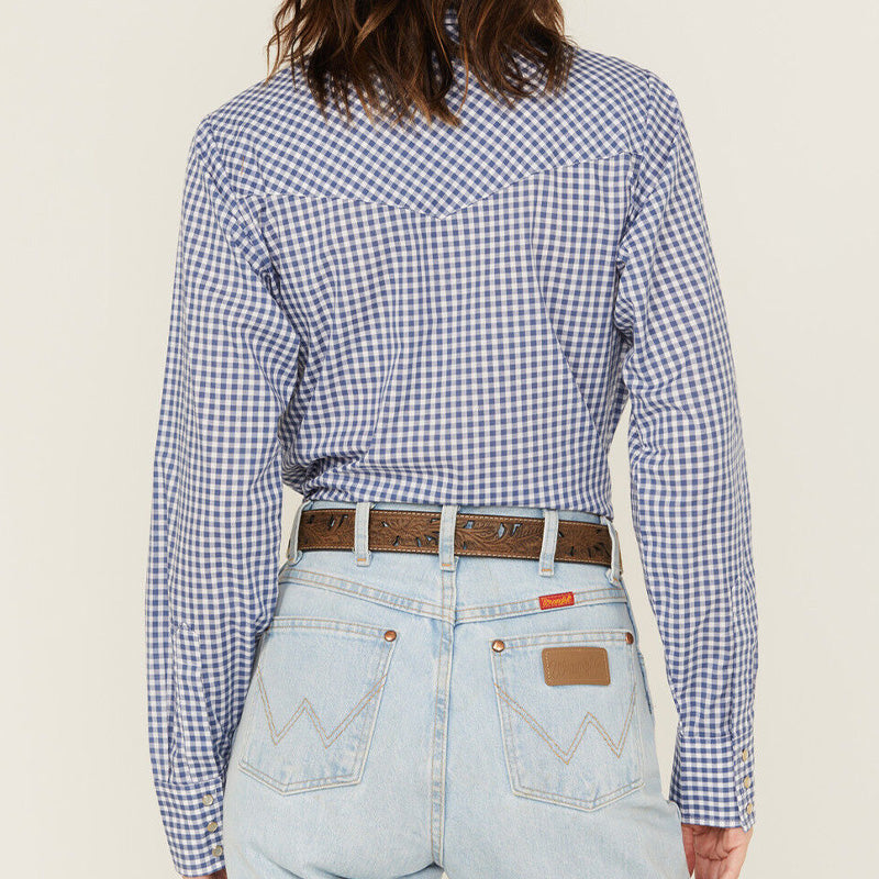 Gingham Print Long Sleeve Pearl Blue Shirt