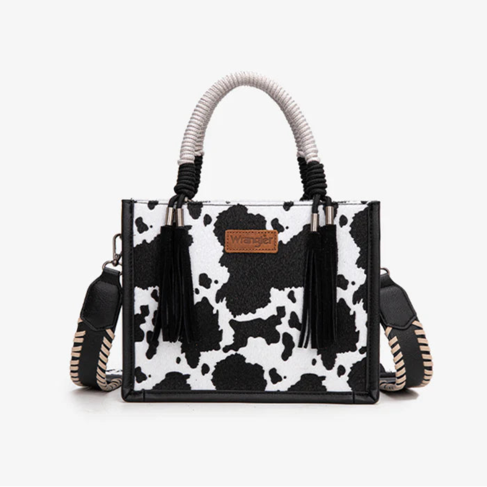 Cow Print Rope Handle Tote Bag