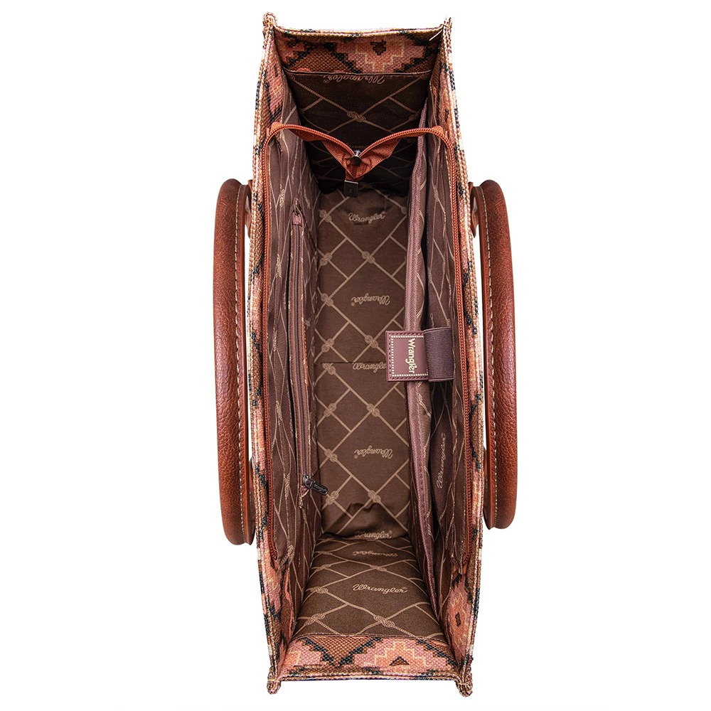 Aztec Southwestern Pattern Print Canvas Dark Brown Tote