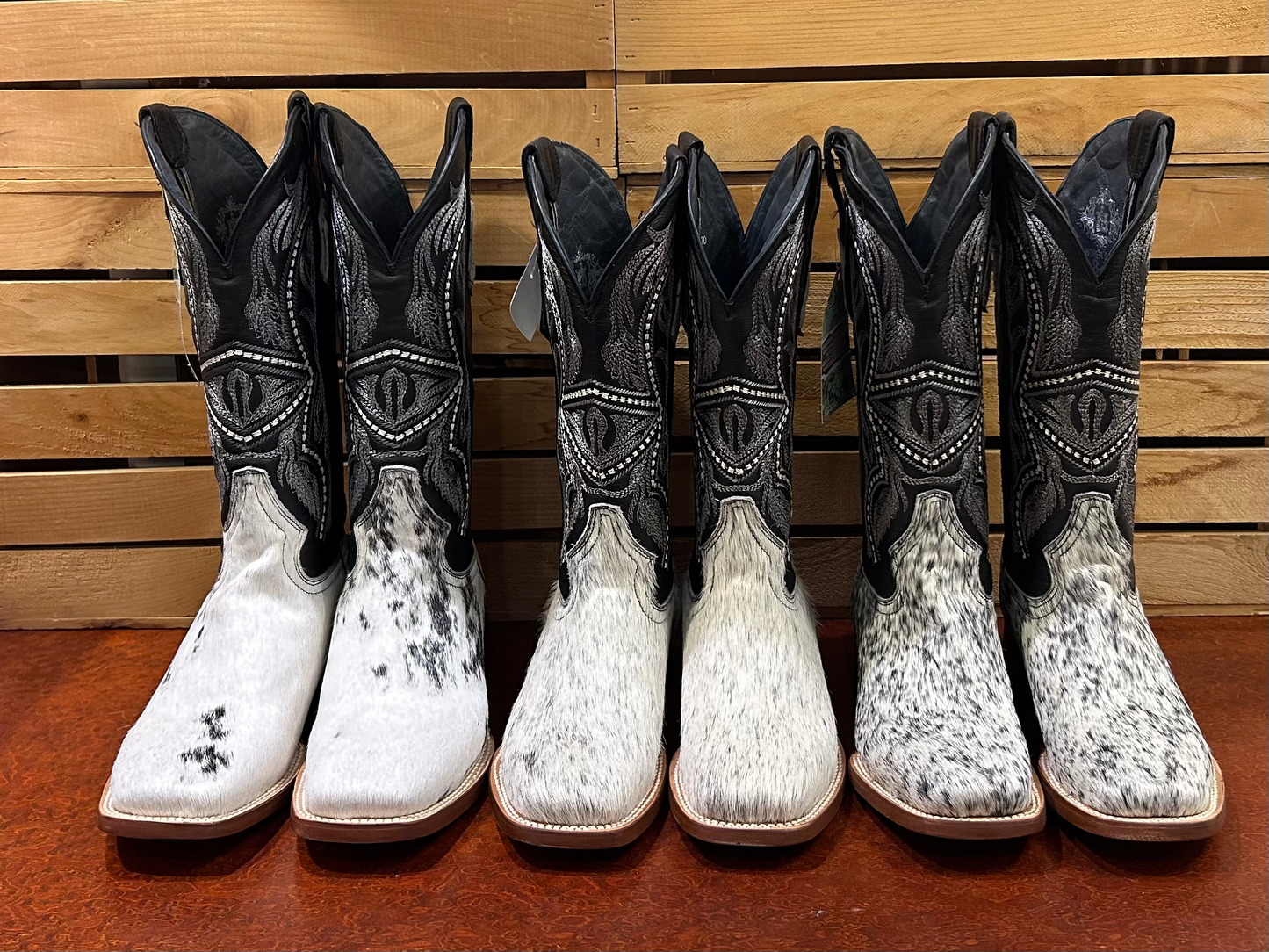 Black and White Cowhide Boots