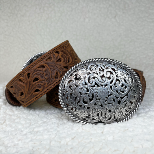 Tony Lama Women's Brown Pierced Filigree Trophy Belt | C50029