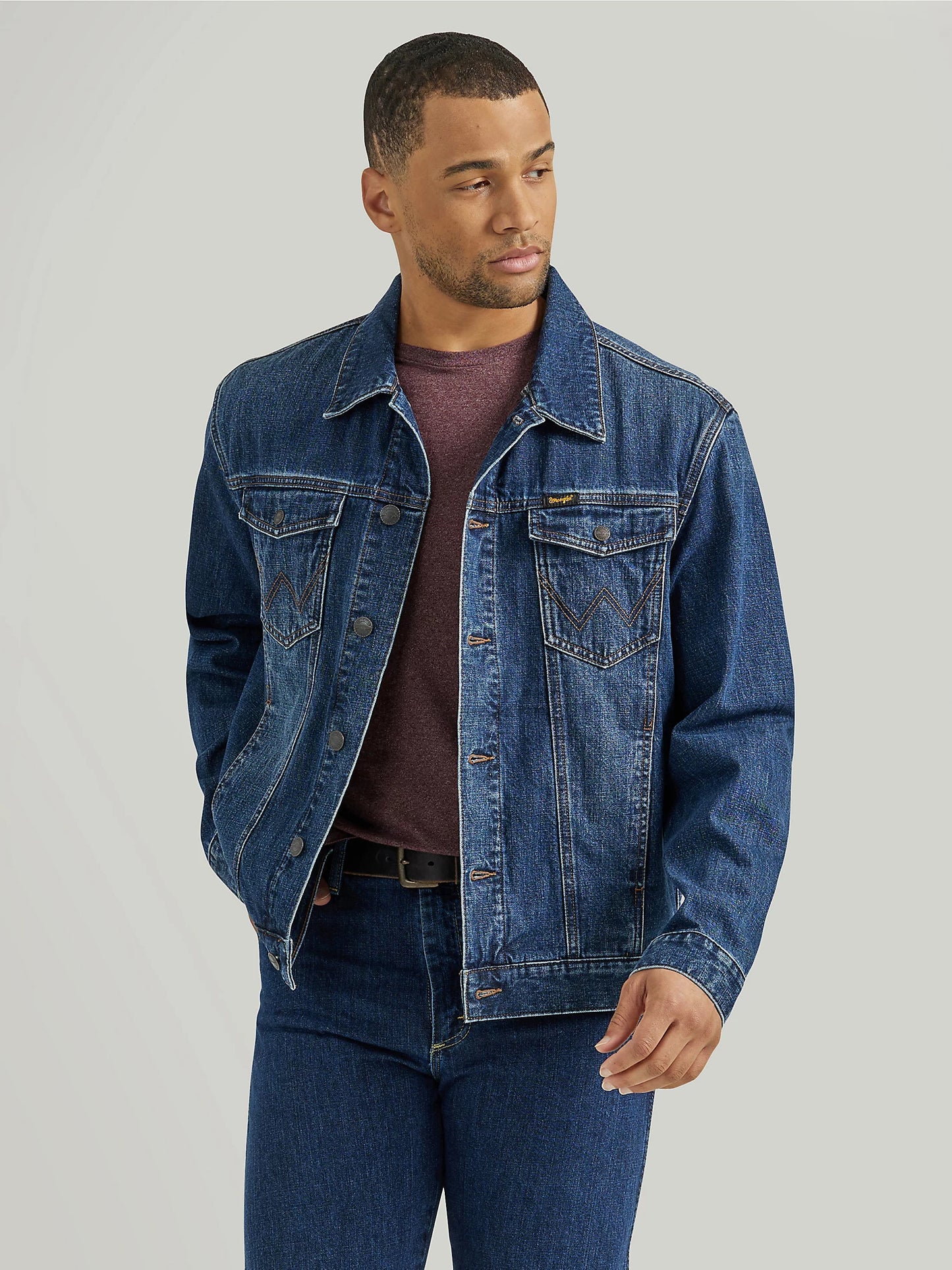 Wrangler Flannel Lined Western Denim Jacket in Winterberry | 112353399