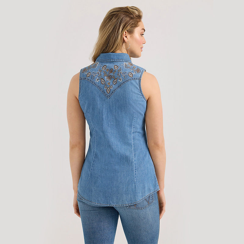 Denim Sleeveless Snap Shirt