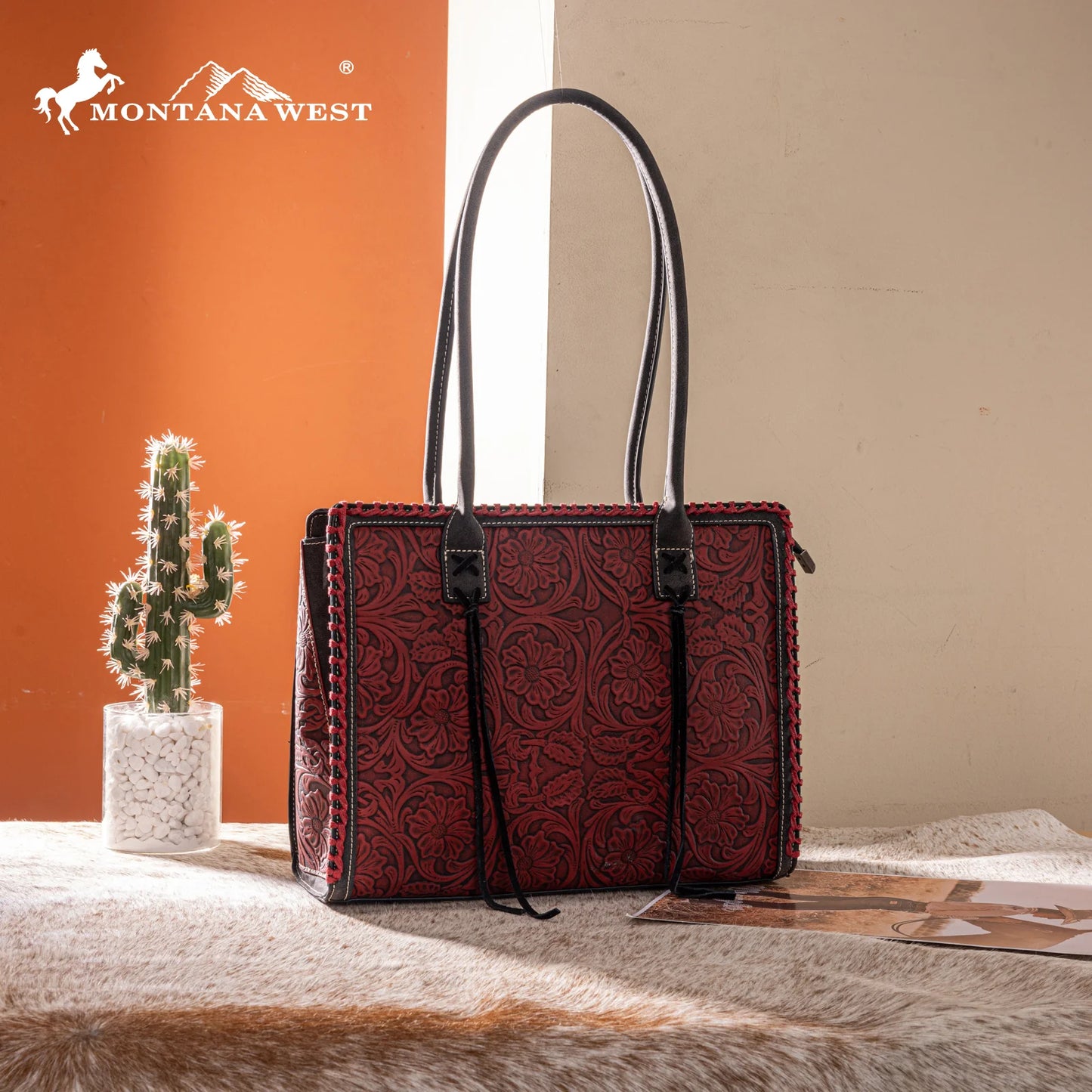 Floral Tooled Tote Bag