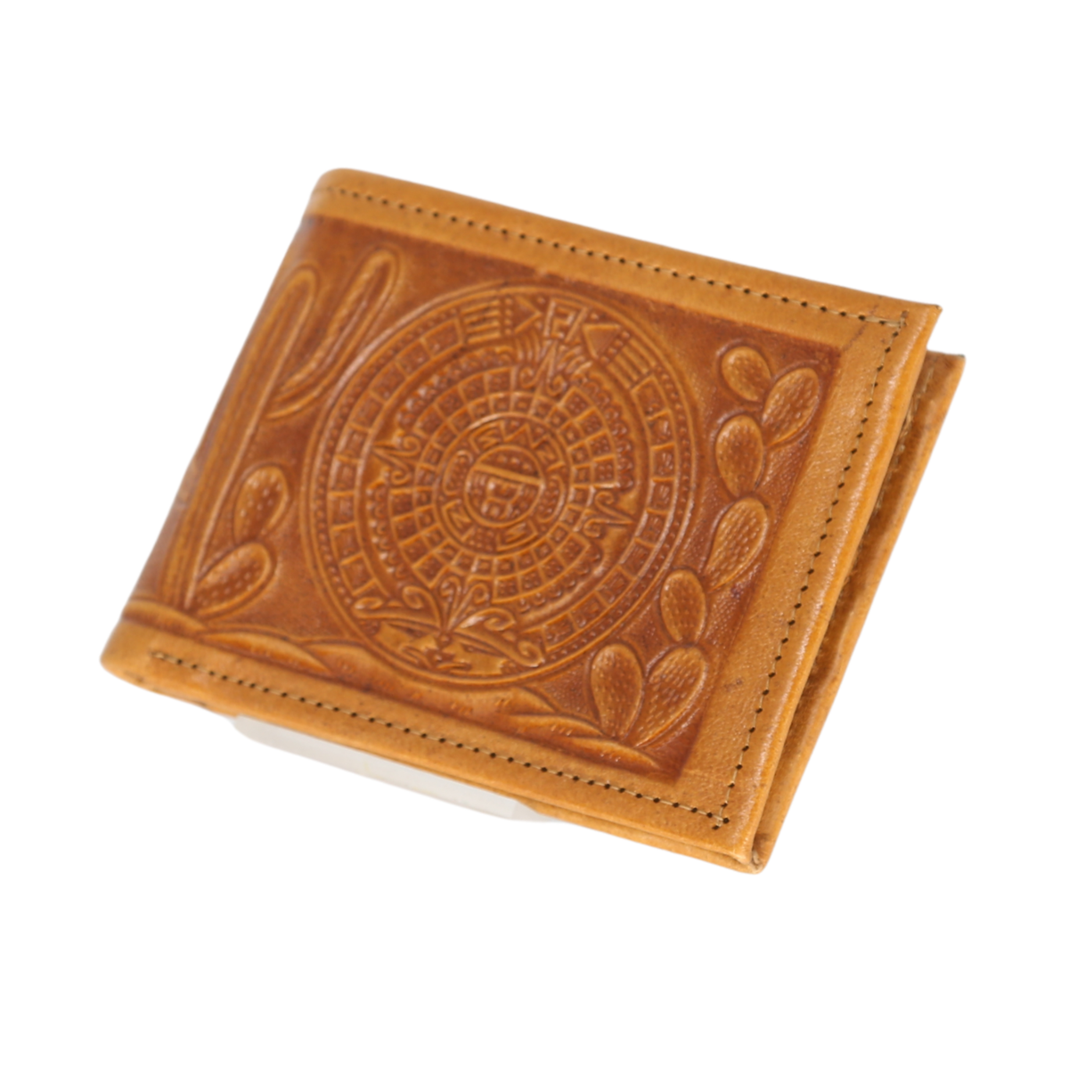 Aztec Calendar Embossed Leather Wallet