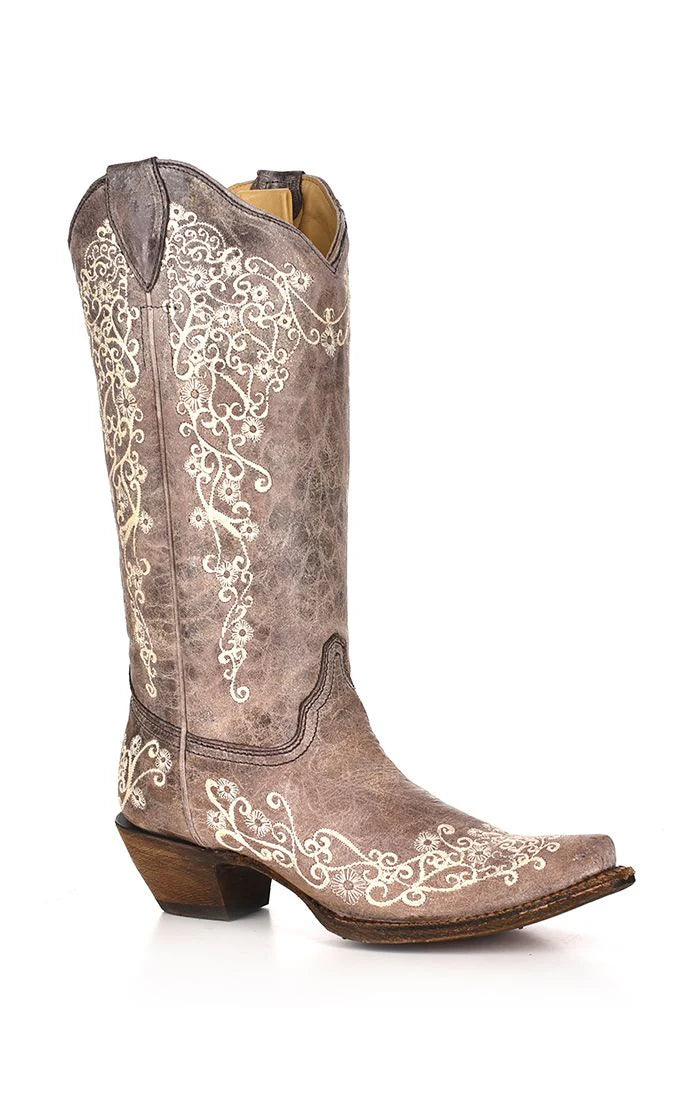 Brown Bone Embroidery Boots | A1094