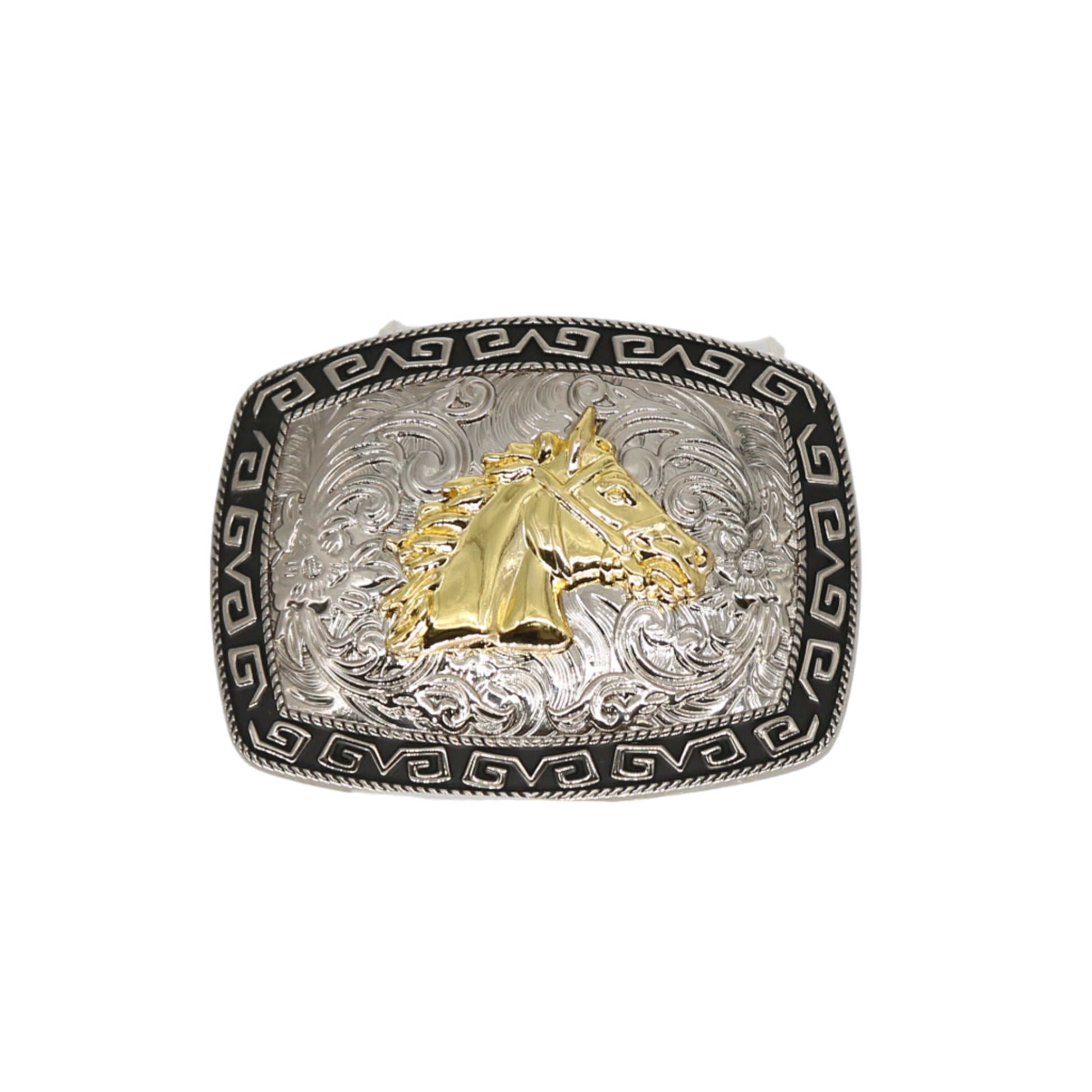 Silver ring with a gold emblem on a white background