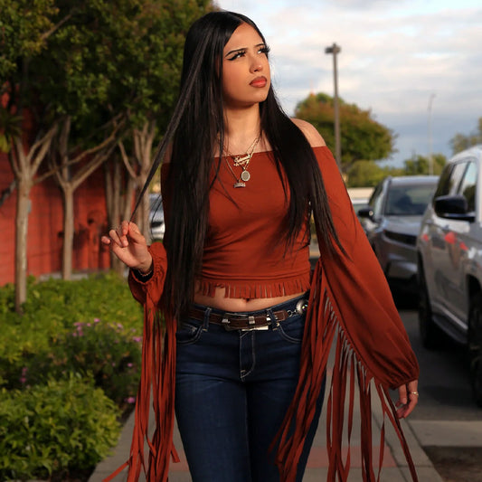 Western Cowboy Fringed Off-shoulder Top