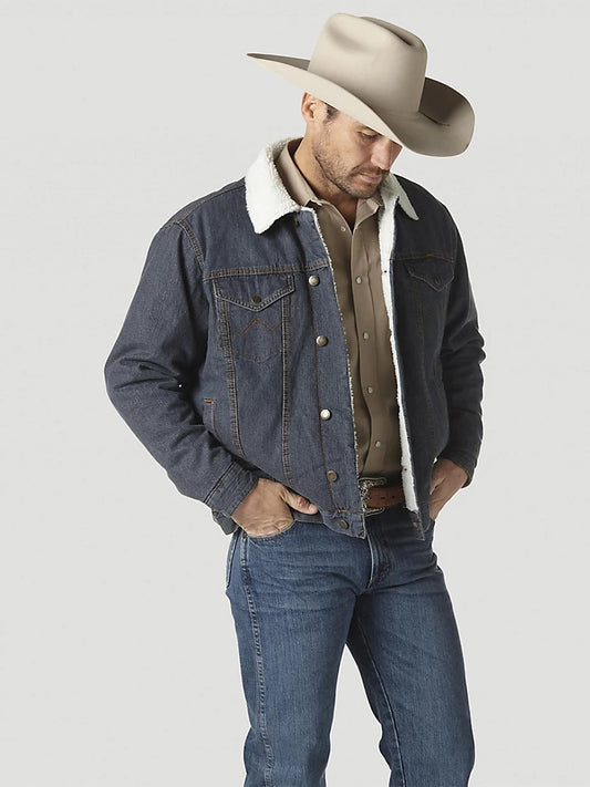 Wrangler Western Sherpa Lined Denim Trucker Jacket in Rustic | 74256RT