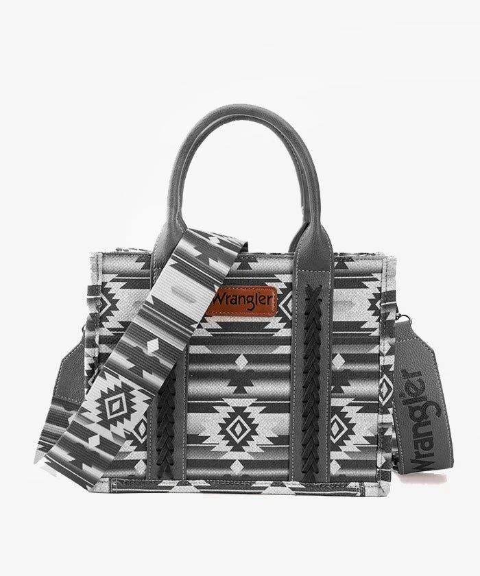 Southwestern Print Cross Body Canvas Grey Mini Tote