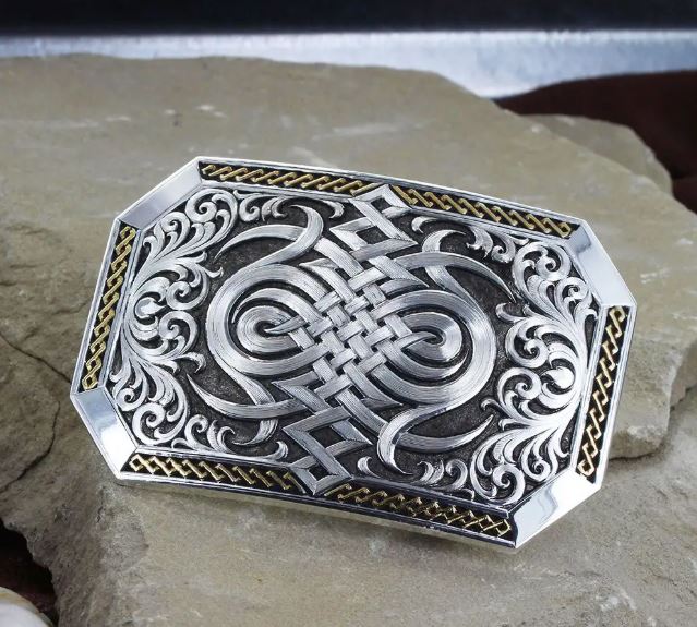 Antiqued Two Tone Western Celtic Knot Buckle | 33210RTGld