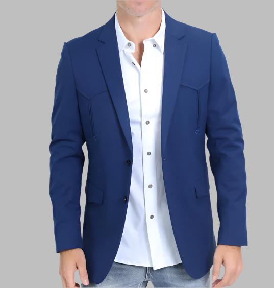 Men's Double Button Western Blue Blazer | BLW10526