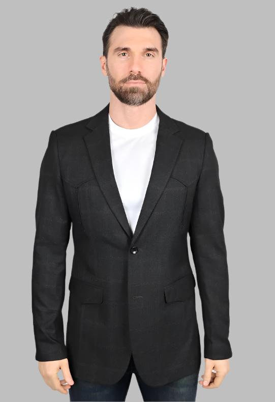 Men's Western Sport Coat with Elbow Patch - Dark Charcoal | BLZ10125