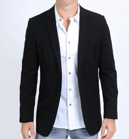 Men's Double Button Western Black Blazer | BLW10525