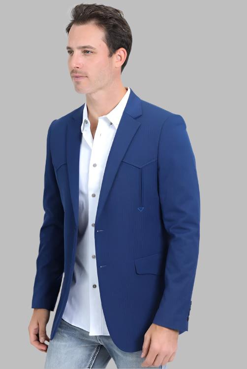 Men's Double Button Western Blue Blazer | BLW10526