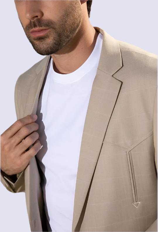 Men's Western Sport Coat with Elbow Patch  Beige | BLZ10124