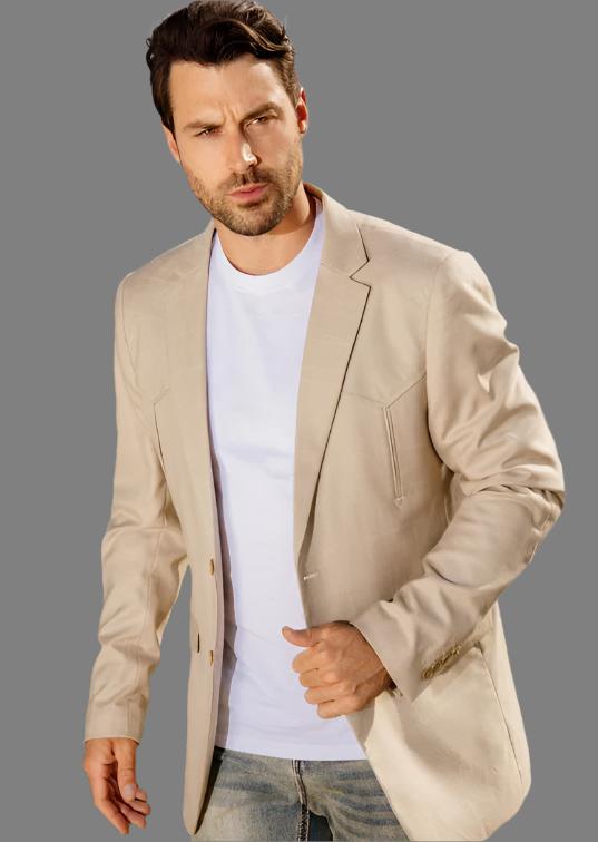 Men's Western Sport Coat with Elbow Patch  Beige | BLZ10124