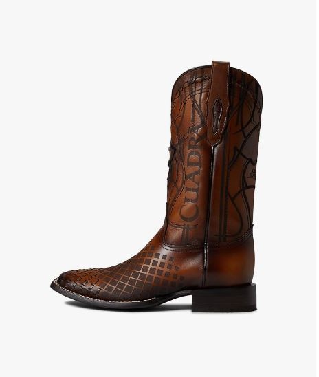 Engraved Leather Brown Western Boots