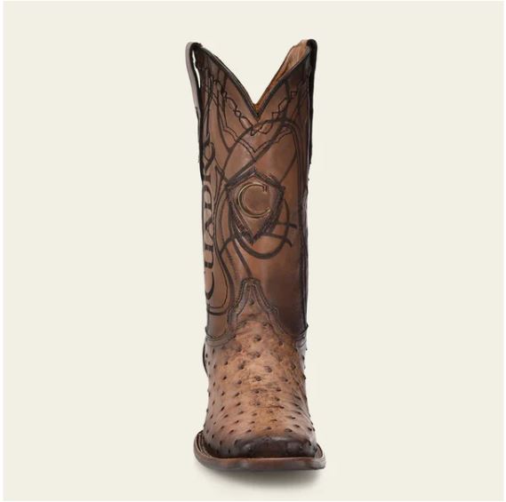 CUADRA Men's Engraved Exotic Leather Boot | CU744 Honey Ostrich