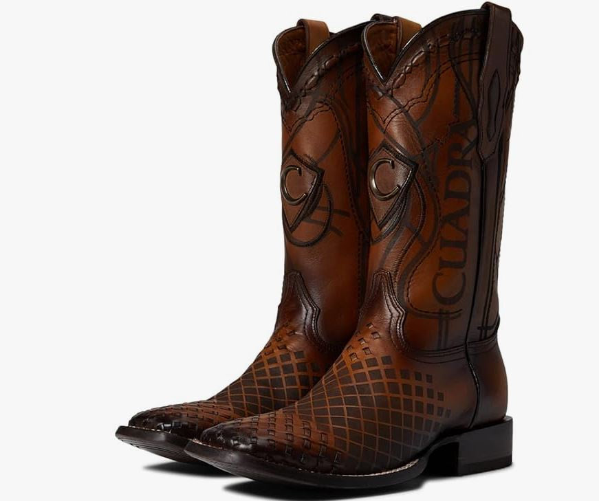 Engraved Leather Brown Western Boots