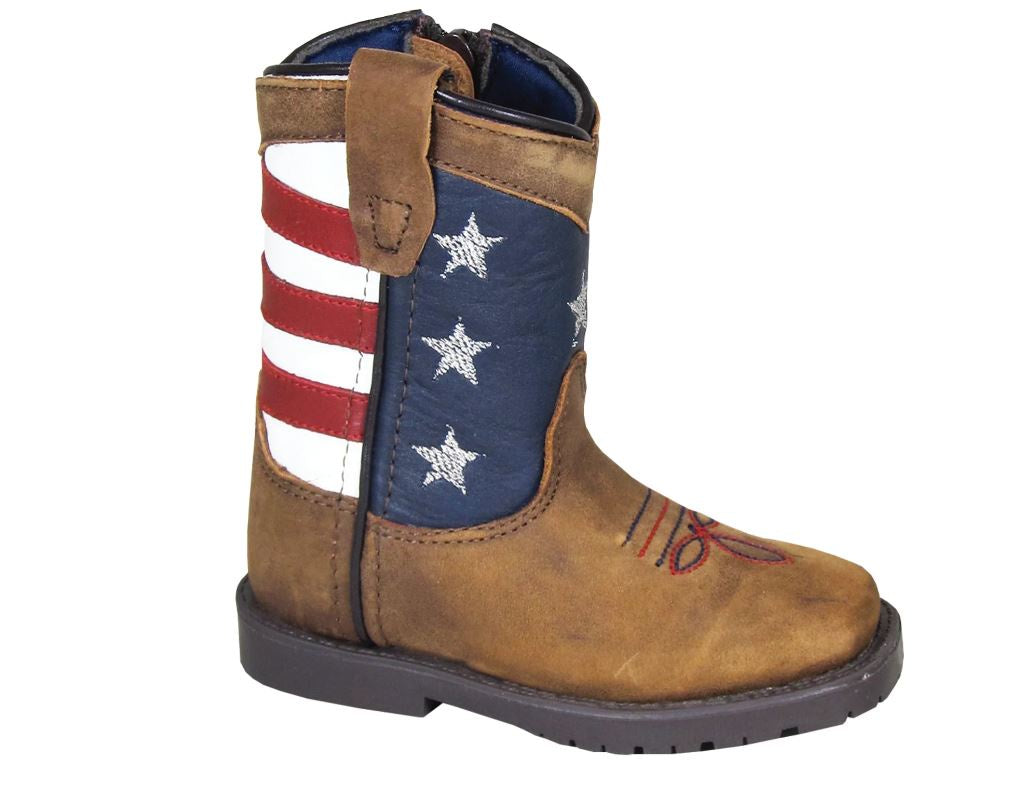 Smoky Mountain Toddler Boys Stars And Stripes Brown Leather Cowboy Boots | 3800T