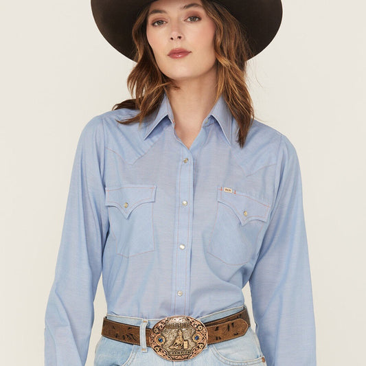 Solid Long Sleeve Pearl Snap Shirt