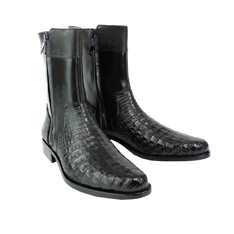 Caiman Round Toe Black Zipper Boots