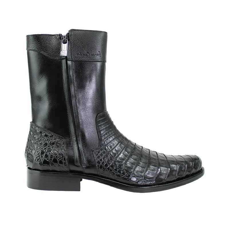 Caiman Round Toe Black Zipper Boots