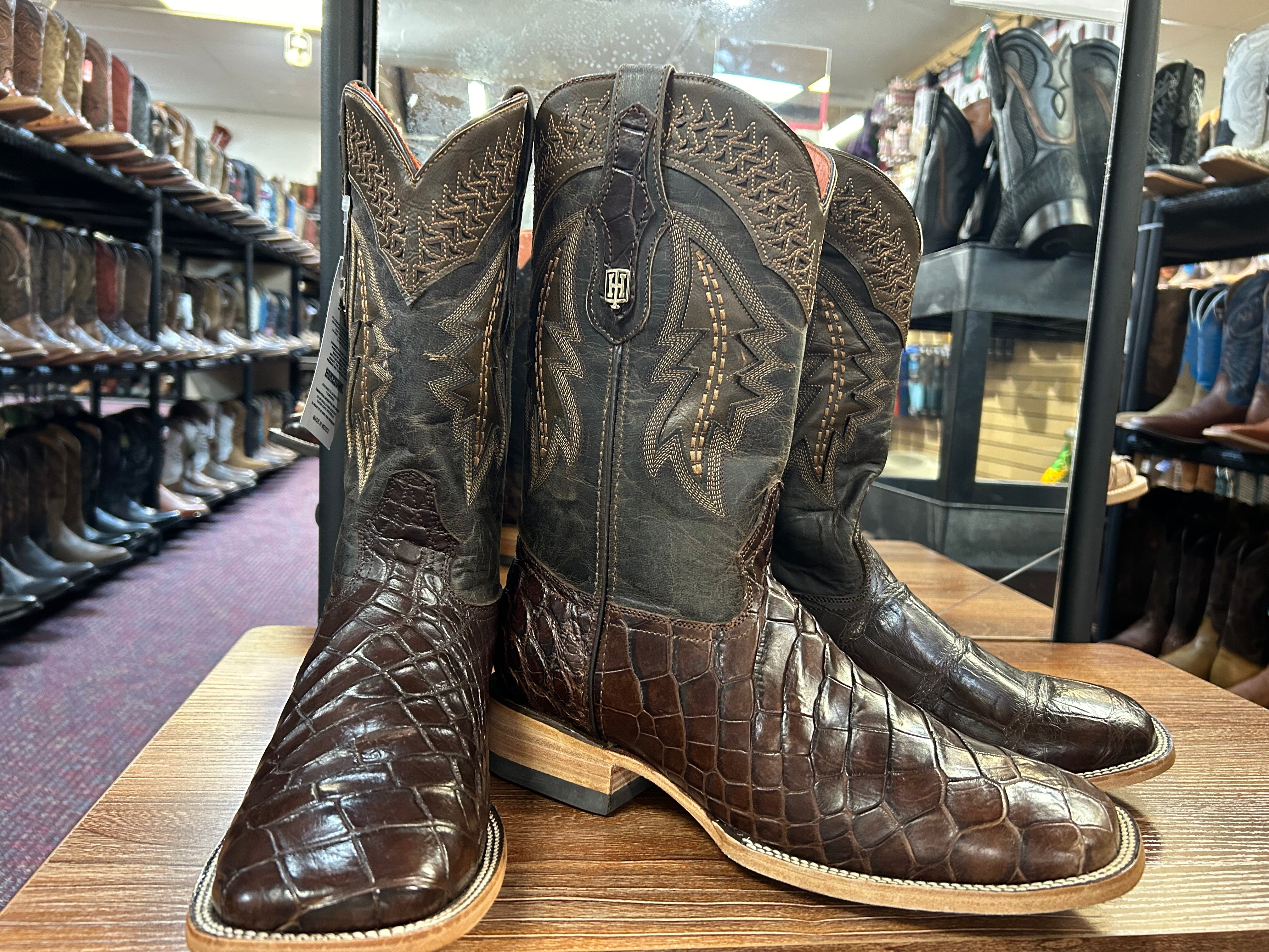 HomeTown Alligator Belly Chocolate Square Toe Boots