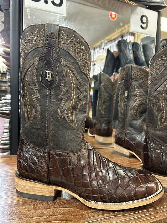 HomeTown  Alligator Belly-Chocolate Square-Toe Boots