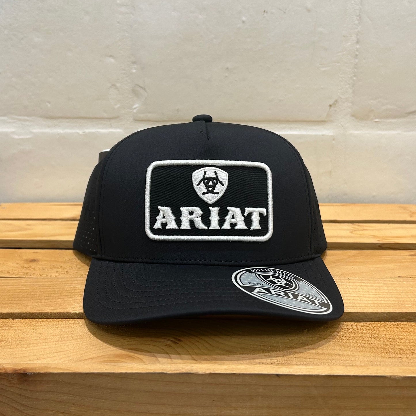 Ariat White Logo on Black Mesh Cap