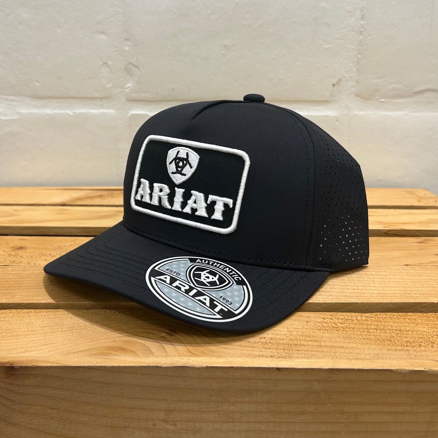 Ariat White Logo on Black Mesh Cap