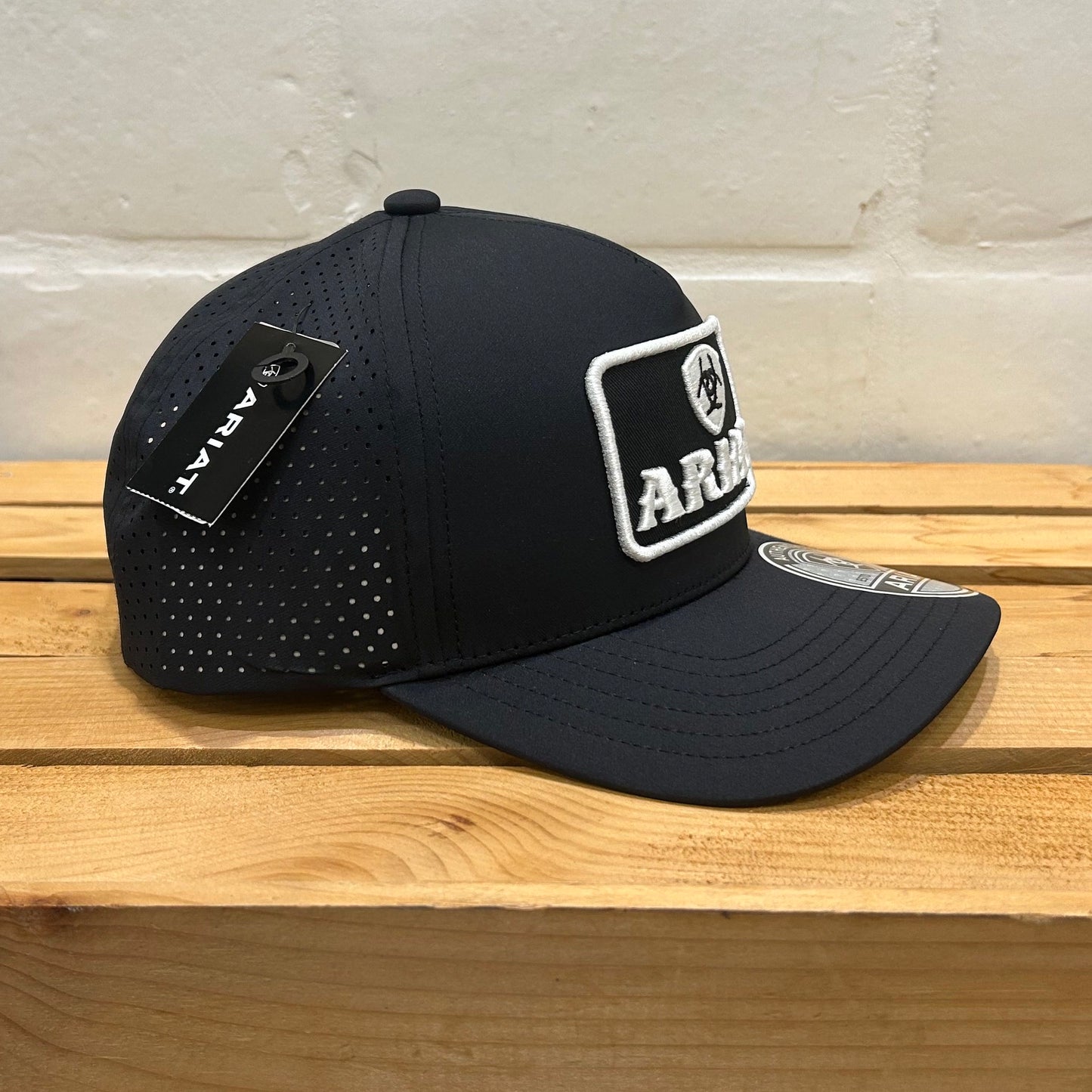 Ariat White Logo on Black Mesh Cap