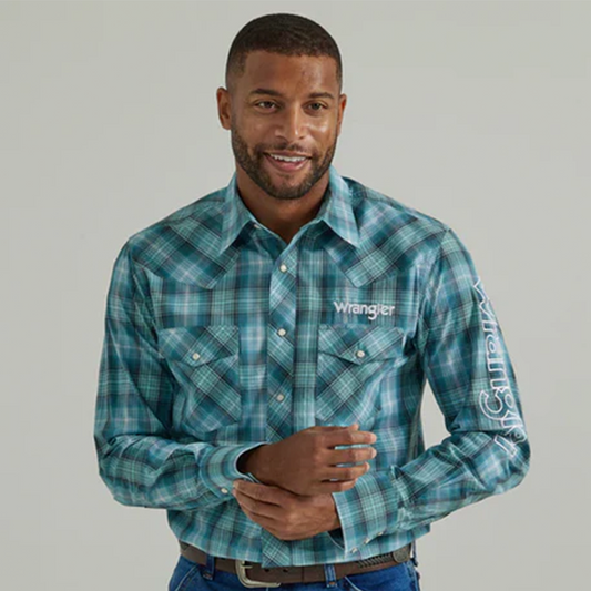 Logo Western Snap Turquoise Shirt