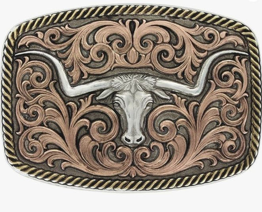 Montana Silversmiths Men's Tri-Color Champion Texas Longhorn Buckle Silver One Size | 33010TRI